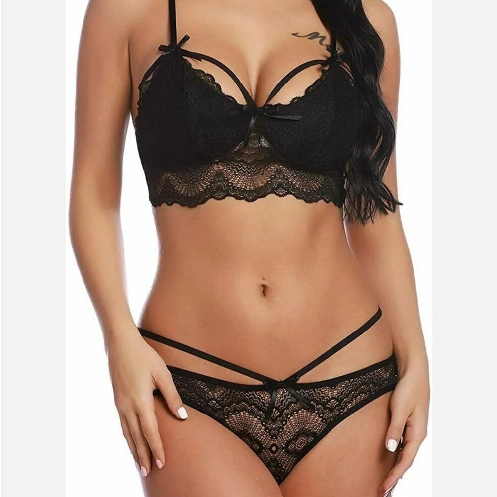 Women Sexy Lingerie Babydoll Bra Lace Bralette and Panty Set Sleepwear Set